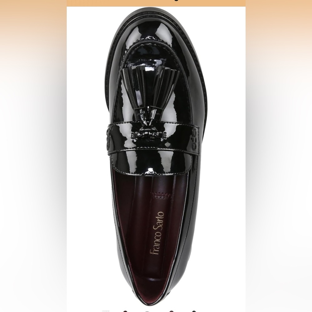 Franco Sarto Black Patent Tassel Penny Loafers